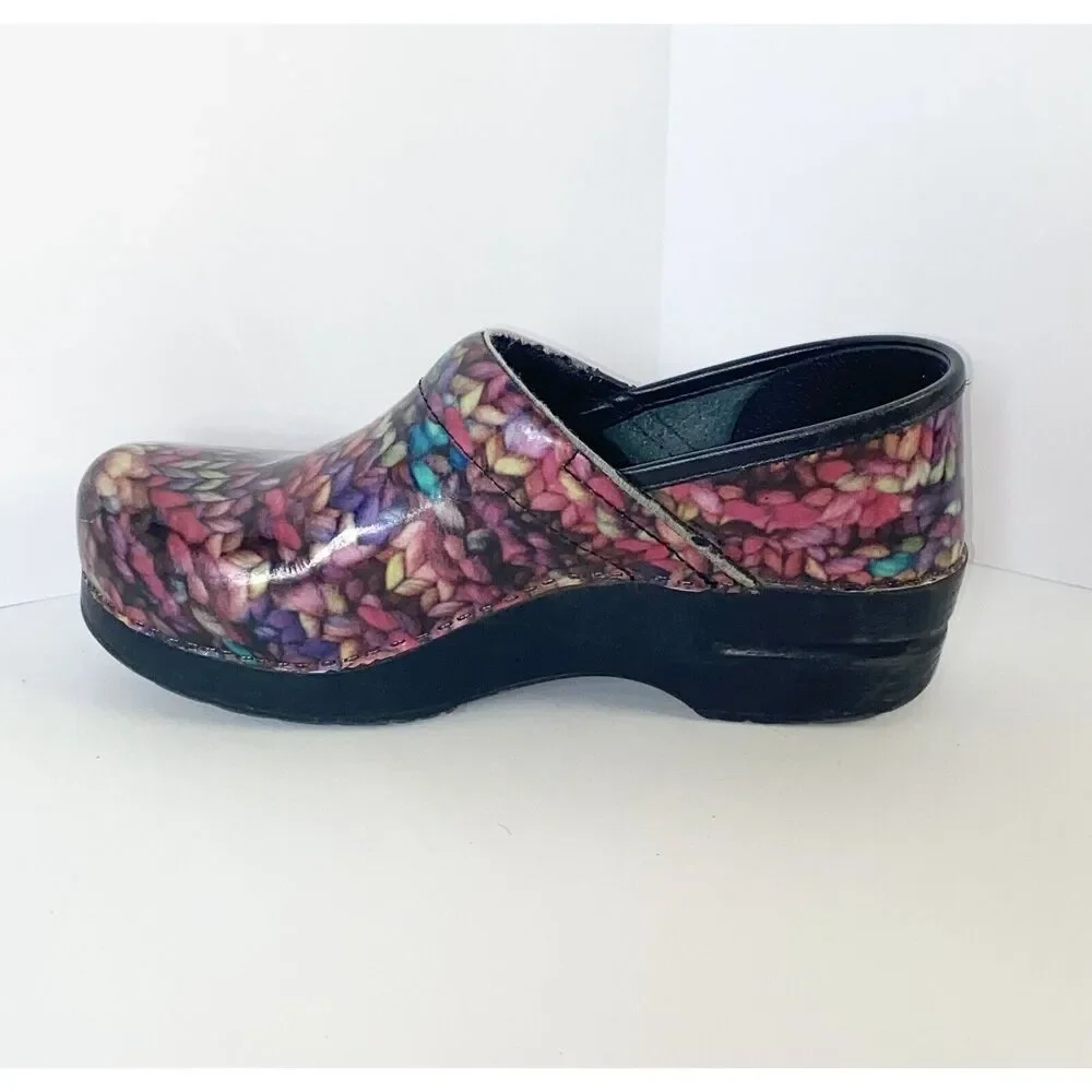 Dansko Clogs Rainbow Yarn Patent Leather Slip On Comfort Professional Shoe 38/8 - Picture 10 of 13
